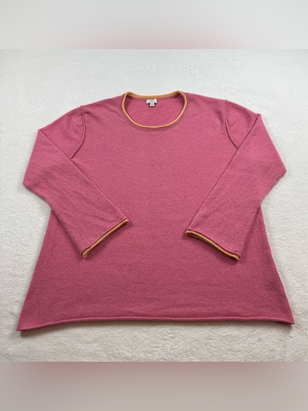 J Jill sweater women’s size XL pink orange trim long sleeve knit 100% Cashmere